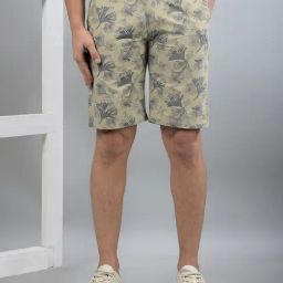 Crimsoune Club Beige Cotton Regular Fit Floral Shorts-image-11