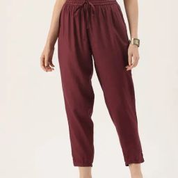 Amukti Maroon Rayon Solid Trousers-6