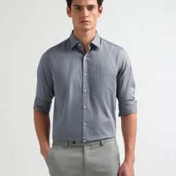 Arrow Light Grey Cotton Regular Fit Striped Shirt-picture-17