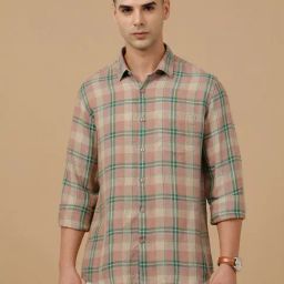 Linen Club Green Linen Slim fit Checks casual shirts-image-26