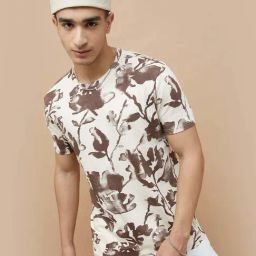 Forca By Lifestyle Beige Cotton Regular Fit Printed T-Shirts-image-9