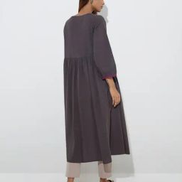 Utsa by Westside Charcoal Mirror Embroidered Fit-and-Flare Cotton Kurta image 2
