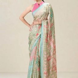 navyasa by liva Green & Pink Printed Saree With Unstitched Blouse-picture-23