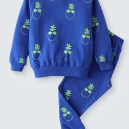 Nite Flite Girls Royal Blue Cotton Printed Full Sleeves Co-ord Sets-image-78
