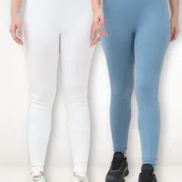 Gracit White & Sky Blue Solid Tights (Pack of 2)-image-1