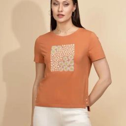 Global Republic Orange Graphic Print T-Shirt-image-42