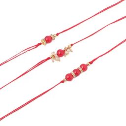 NVR Men Set of 3 Red Artificial Beads & Pearls Thread Rakhi, Combo for Rakshabandhan image 2