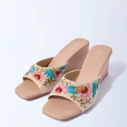 LUNA BLU by Westside Beige Floral Embroidered Wedge Heel Sandals-picture-38