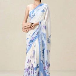 navyasa by liva White Printed Saree With Unstitched Blouse-picture-19