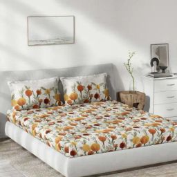 DDecor Orange 145 TC Cotton King Bed Sheet with 2 Pillow Covers-22