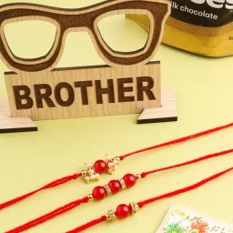 NVR Men Set of 3 Red Artificial Beads & Pearls Thread Rakhi, Combo for Rakshabandhan-16