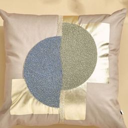 Home Centre Home Shores Grey & Blue Embellished Velvet Filled Cushion-24
