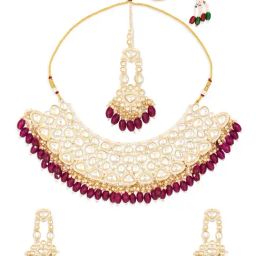 Zaveri Pearls Purple Beads Drop Stone Embellished Necklace Earring & Maangtikka Set-ZPFK18230-image-46