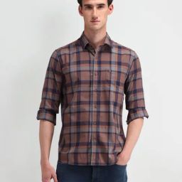 Arrow Sport Brown Cotton Slim Fit Checks Shirt-image-70