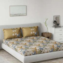 DDecor Brown & Blue 145 TC Cotton King Bed Sheet with 2 Pillow Covers-image-95