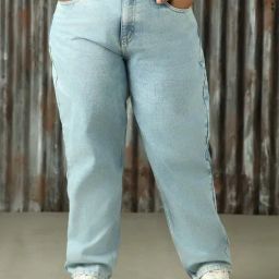 High Star Plus Size Blue Cotton High Rise Jeans-image-55