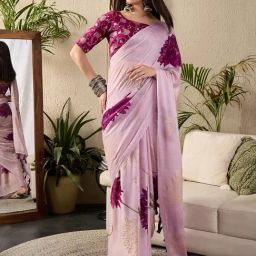 Saree Mall Mauve Georgette Self Saree with Blouse Piece-20