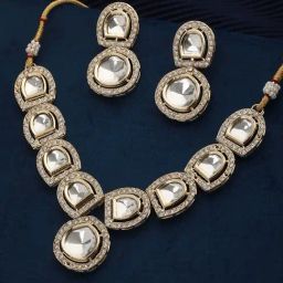 Priyaasi Elegant Shaped Studded Polki Kundan Gold-Plated Jewellery Set-13