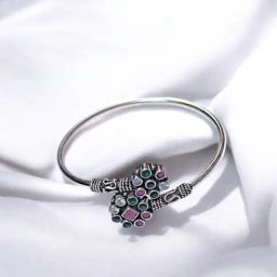 Taraash 925 Sterling Silver Floral Cluster Women Silver Bangle-48