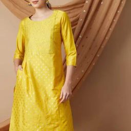 Melange by Lifestyle Yellow Polyester Regular Fit Embroidery Kurta-picture-7