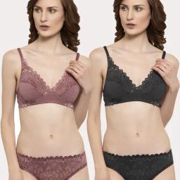 AROUSY Black & Brown Self Pattern Bra Panty Set - Pack Of 2-image-18