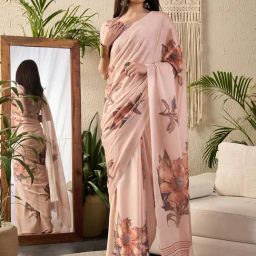 Saree Mall Beige Georgette Self Saree with Blouse Piece-picture-45