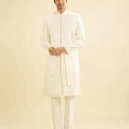 Manyavar Men Embroidered Mandarin Collar Sherwani Set-image-60