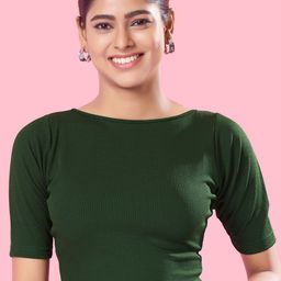VAMAS - THE DESIGNER BLOUSES Silk Round Neck Non-Padded Stretchable Saree Blouse-picture-7