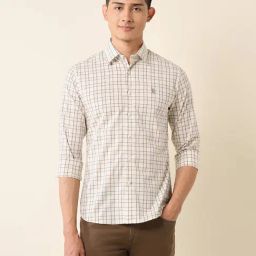 U.S. Polo Assn. Beige Cotton Regular Fit Chequered Shirt-image-47