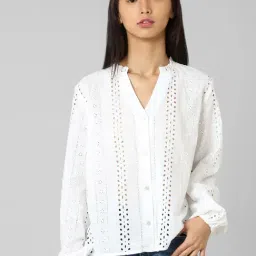 Only White Cotton Self Design Shirt-image-61