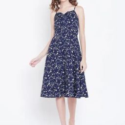 DODO & MOA Navy Printed A-Line Dress-image-10