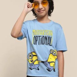 Kidsville Blue & Yellow Cotton Printed Minions T-Shirt-image-108