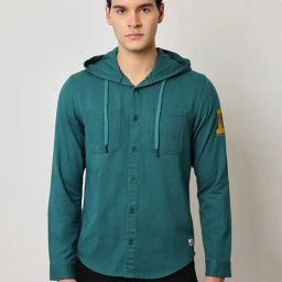 Lee Teal Regular Fit Hooded Shirt-image-11