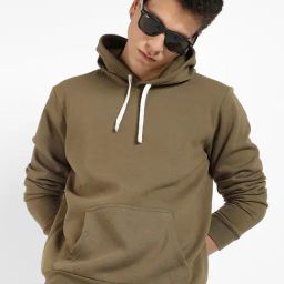 Campus Sutra Olive Regular Fit Hooded Sweatshirt-image-83