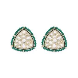 Zaveri Pearls Green Dazzling Crystal Beaded Triangular Kundan Stud Earrings - ZPFK11433-91