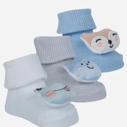 Baby Moo Unisex Blue & Grey Applique Socks Booties (Pack Of 3)-image-20