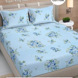 Myntra Elegant Homes Blue & Green 300 TC Cotton King Bedsheet Set 2.70 m x 2.70 mrs-image-66