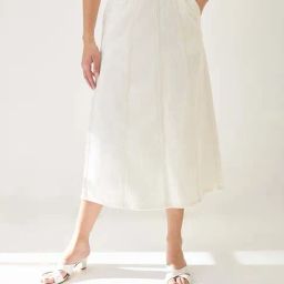 Globus Women White Mid Rise Panelled A-Line Midi Denim Skirt-picture-4