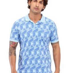 Park Avenue Blue Slim Fit Printed Polo T-Shirt-image-70