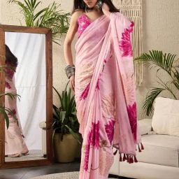 Saree Mall Pink Georgette Self Saree with Blouse Piece-picture-20