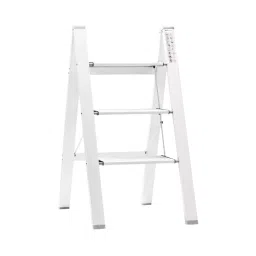 Corvids 3-Steps Premium Folding Step Ladder with Wide Anti-Slip Pedal 150 Kg Capacity White, CASL-03W-25