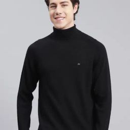 Monte Carlo Black Pure Wool Regular Fit Solid Pullover-image-45