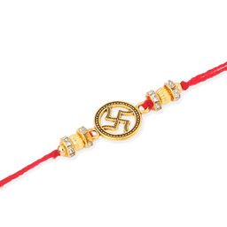 Anouk Set of 4 Stones Studded Swastik Design Thread Rakhi with Roli Chawal Chandan image 5