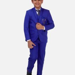Fourfolds Kids Blue Regular Fit Coat, Waistcoat, Shirt, Trouser & Tie-image-88