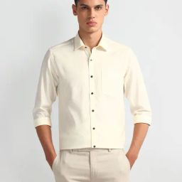 Arrow Beige Cotton Slim Fit Self Pattern Shirt-picture-31