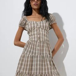 Nuon by Westside Beige Checks Design Cotton Tiered Dress-image-56