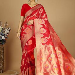 DIVASTRI Woven Design Zari Organza Banarasi Saree-image-34