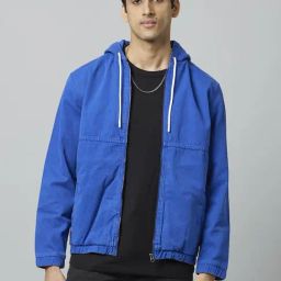 Celio* Blue Cotton Regular Fit Hooded Jacket-image-94