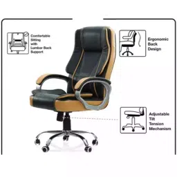 Divano Modular High Back PU Leatherette Height Adjustable Office Desk Chair with Back Support(Black & Tan) image 3