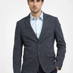 SELECTED HOMME Dark Navy Slim Fit Textured Blazer-image-61